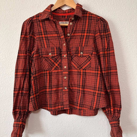 We The Free Orange Plaid Button-Up Shirt XS - Picture 1 of 5